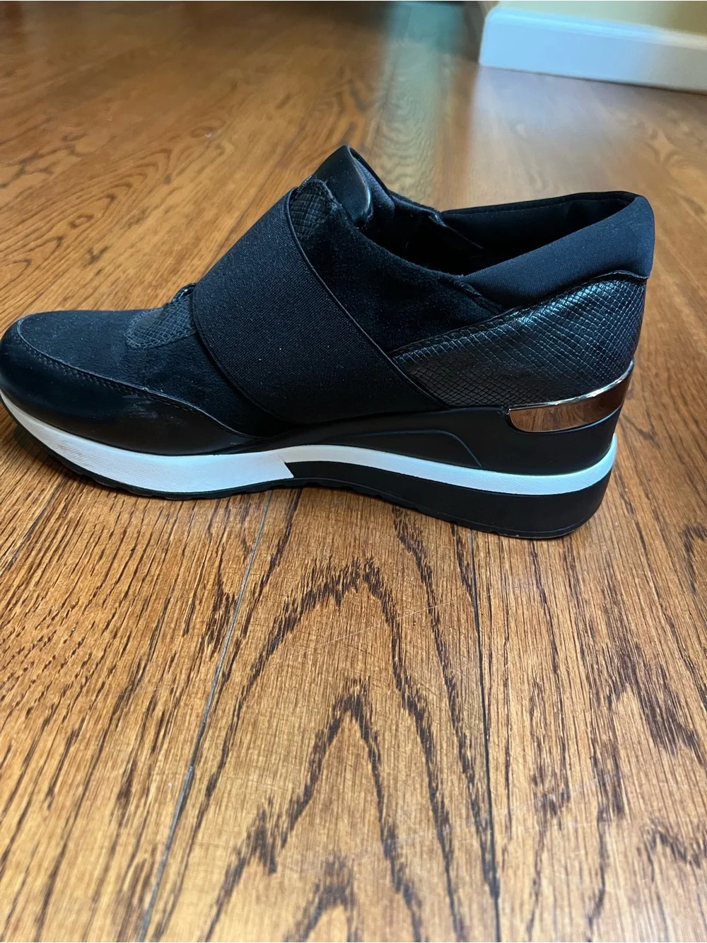 Women’s Black Wedge Slip-On Sneakers with Elastic Strap
